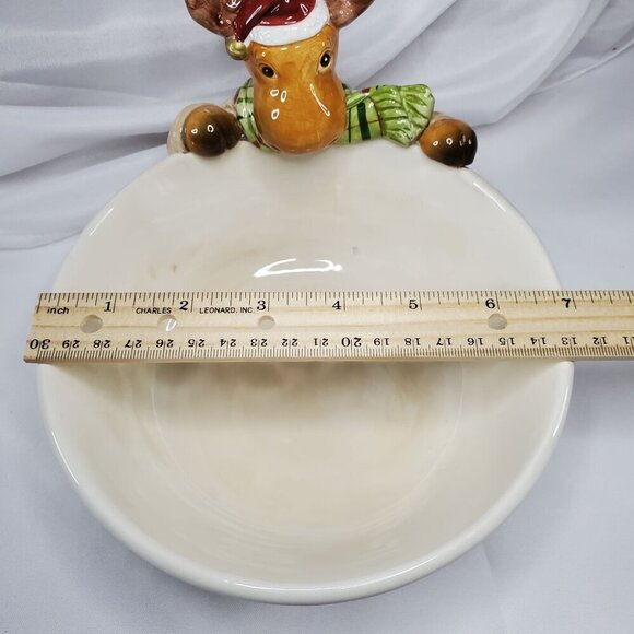 Harry & David Moose Ceramic Holiday Bowl Decorative Serving Dish 7" Diameter - Picture 7 of 12